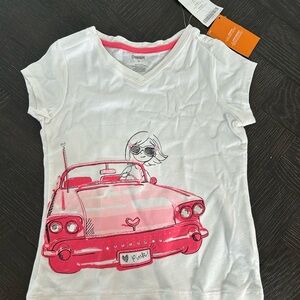 Gymboree White Tee with Pink Car Cadillac Graphic Sz 5